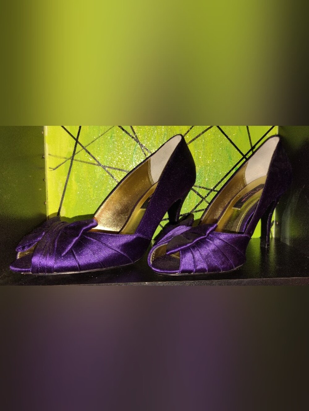 Nina Purple Satin Peep-Toe Heels with Gold Lining